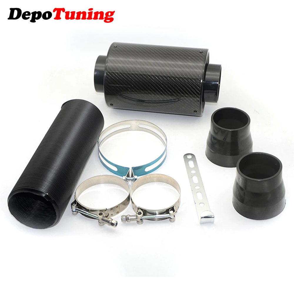 Kit de filtro de ar universal de corrida depósito, de fibra de carbono, alimentação a frio, kit de admissão sem ventoinha