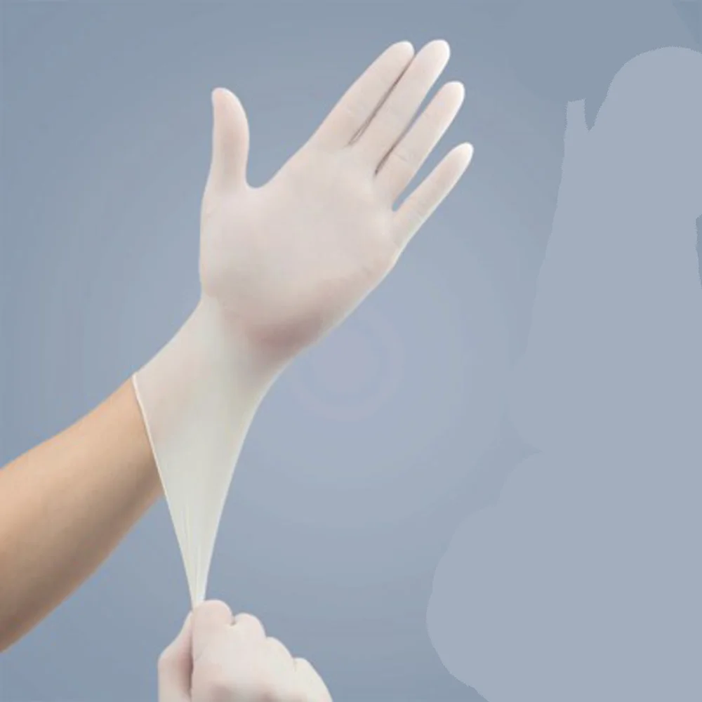 Light yellow 9-inch disposable powder-free hemp finger daily household rubber latex gloves