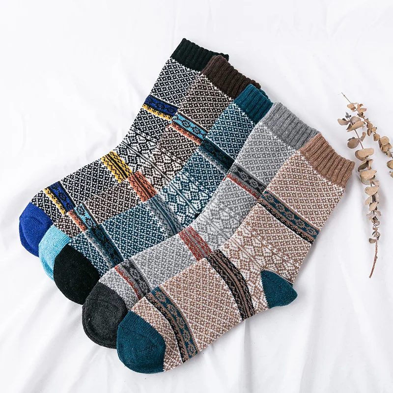 5Pairs Men's Wool Socks High Quality Winter Thicken Sheep's Socks Warm Men Retro Style Colorful Man Socks Fashion New