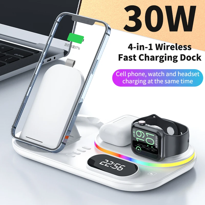 4 In 1 Wireless Charger For iPhone 13 12 11 Pro Max XS XR Max Multifunction 30W Fast Charging Base for Apple Watch Airpods Pro