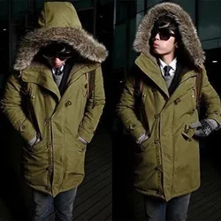 Mens Thicken Jacket Parkas Warm Mid-length Wool Fur Jackets Coat 2020 New Youth Thick Velvet Thick Hooded Cotton-padded Jacket