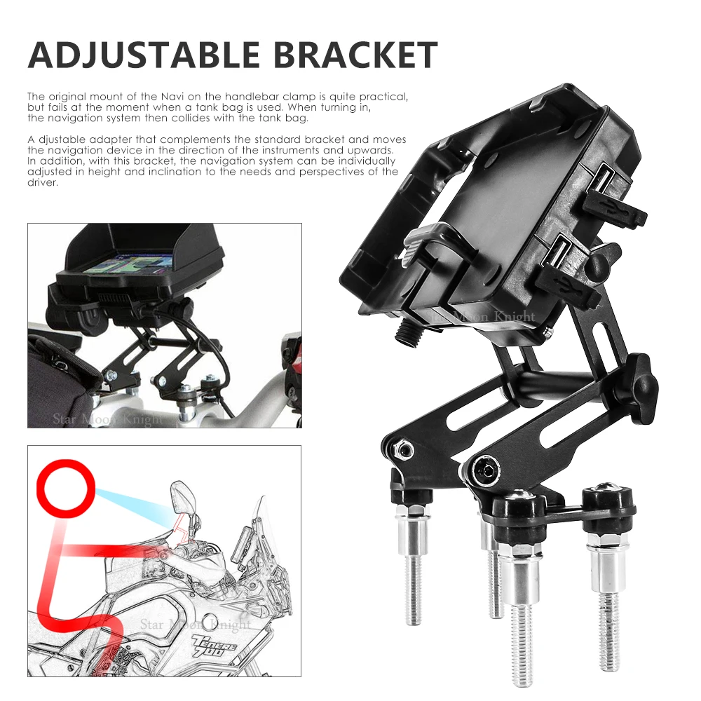 Motorcycle Adjustable Extend handlebar mobile phone Navigation bracket USB phone charging For YAMAHA Tenere 700 T7 T700 XT 700 Z