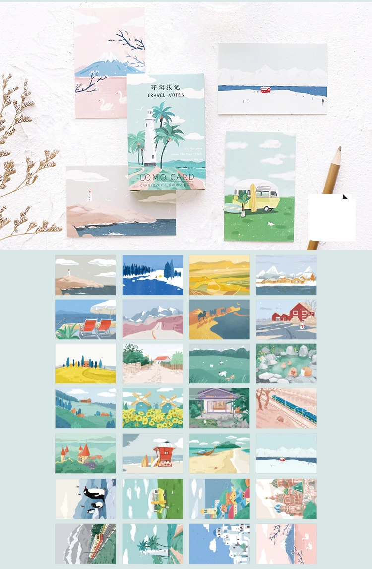 Multi-use 5.2*8cm 54pcs Mini Card Island Travel Design As Scrapbooking Background Party Invitation Cards