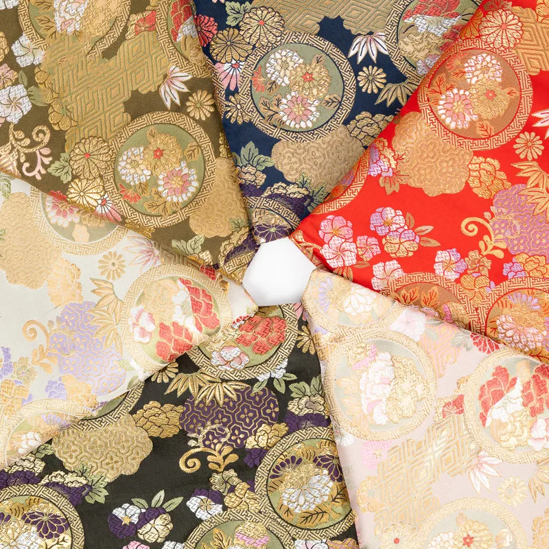 CF793 Flowers  Japanese Style Nishijin Brocades Kimono Cosplay Handmade DIY Materials Manual Bags Dress Clothes Fabrics