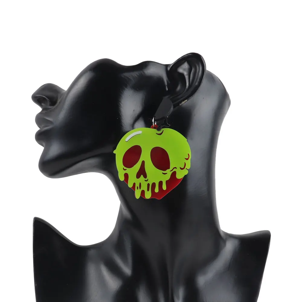 Boucles d'oreilles pendantes en acrylique pour femmes, bijoux à paillettes, vert brillant, tête de mort, cœur rond, Long pendant, fête d'halloween