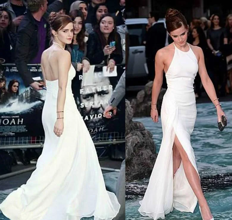 Elegant Emma Watson Halter Evening Dress Long Chiffon Formal Holiday Wear Party Gown Custom Made Plus Size