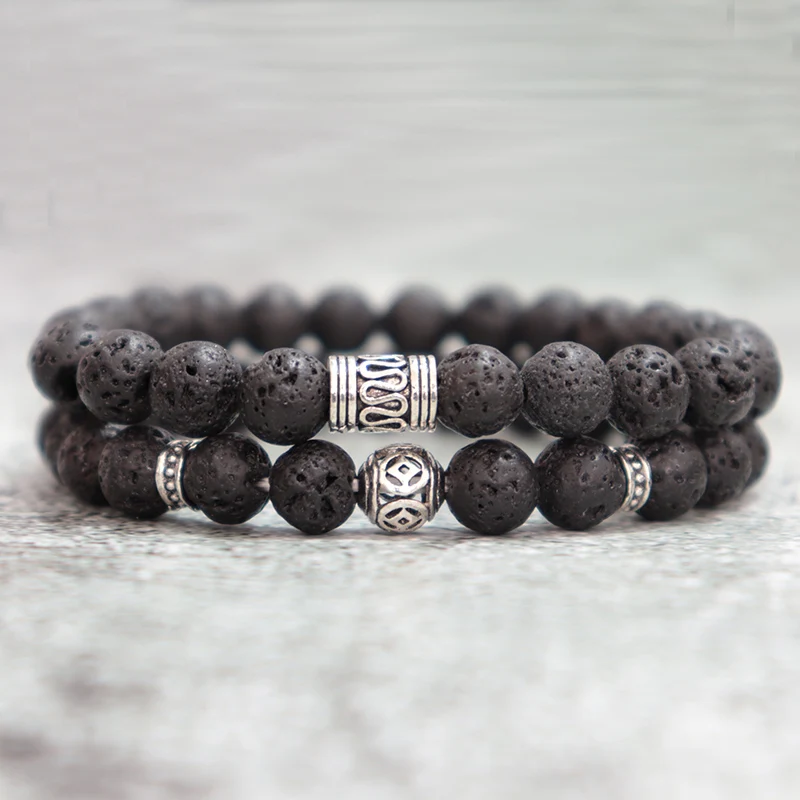 Noter رجل سوار خمر الكرة بوذا الأساور العرقية الحقيقي الخريطة الطبيعية الحجر البركاني Brazalete الذكور زوج سوار اكسسوارات