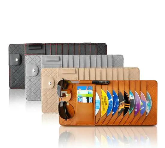 Universal Car Leather Multifunction CD Storage Box Car Sun Visor CD Case for DVD Case Glasses Folder Business Card Holder CD Bag