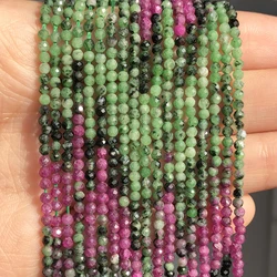 Small Faceted Epidote Zoisite Natural Stone Beads 2mm Round Loose Spacer Waist Beads for Handmade Jewelry Making Bracelet DIY