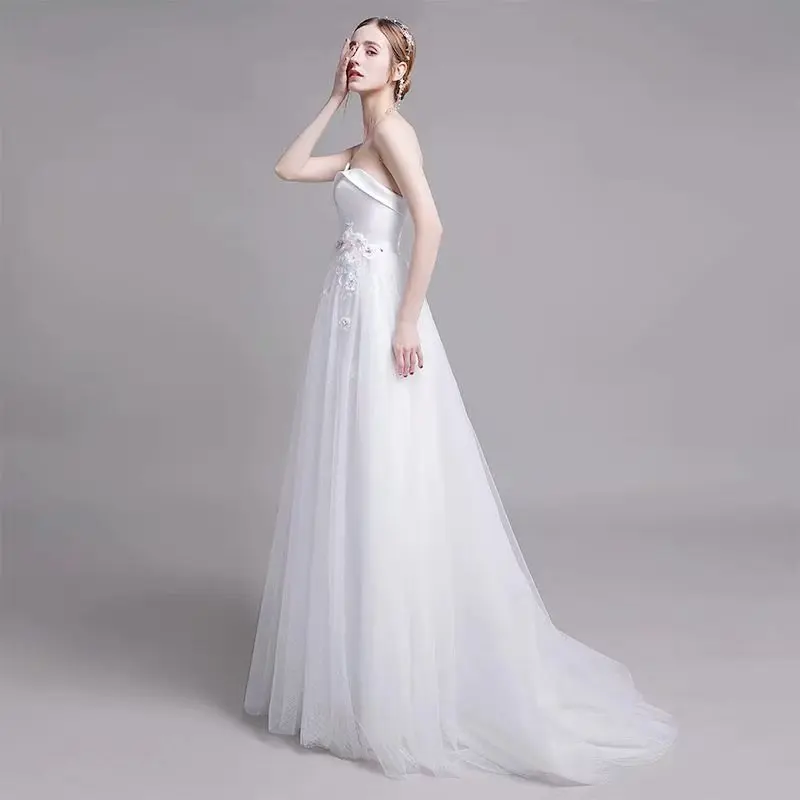 웨딩 드레스 паа기사 신부 가운 Vestido De Novia 로브 드 Mariage 튜브 탑 신부 새틴 단순