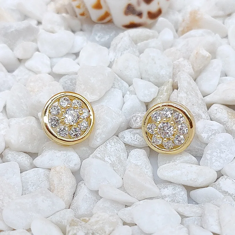 Classic Gold Plated Round Zircon Stud Earrings Elegant Wedding Earrings Cocktail Party Shine Crystal Earrings Women Jewelry