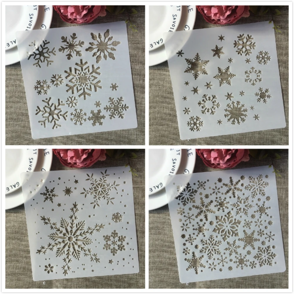 4Pcs 20*20cm Snowflake Winter DIY Layering Stencils Wall Painting Scrapbook Coloring Embossing Album Decorative Template