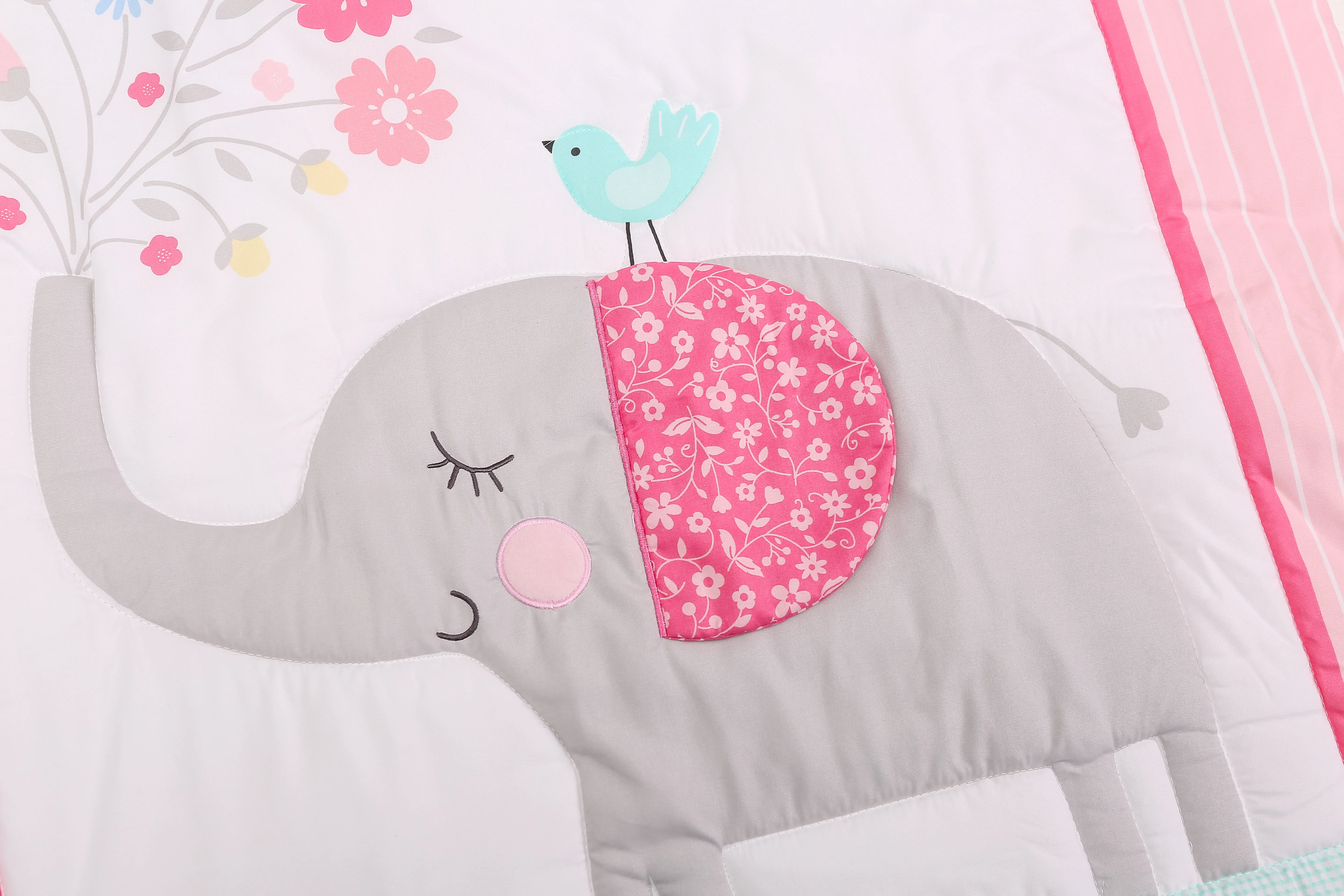 Juego de ropa de cama para cuna de bebé, elefante rosa, incluye edredón, Sábana de cuna, falda de cuna, gran oferta, 3 piezas