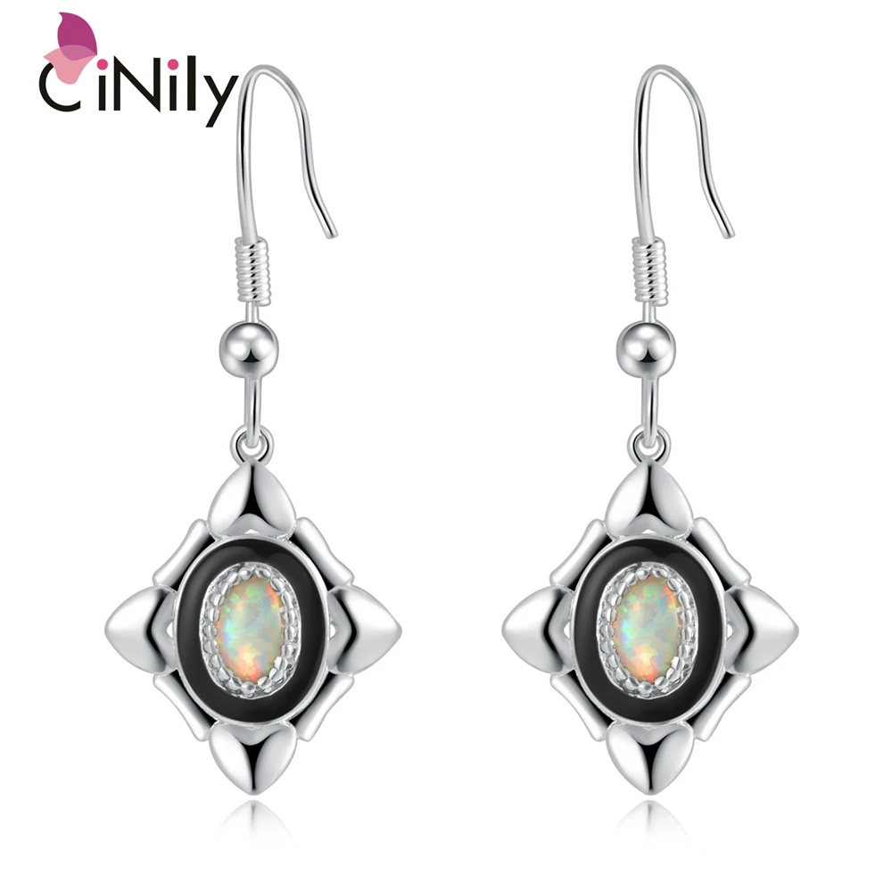 CiNily Fashion Jewelry White Fire Opal Silver Plated Earrings for Women Fashion Dangle Earring Jewelry Birthday Gift OH3234