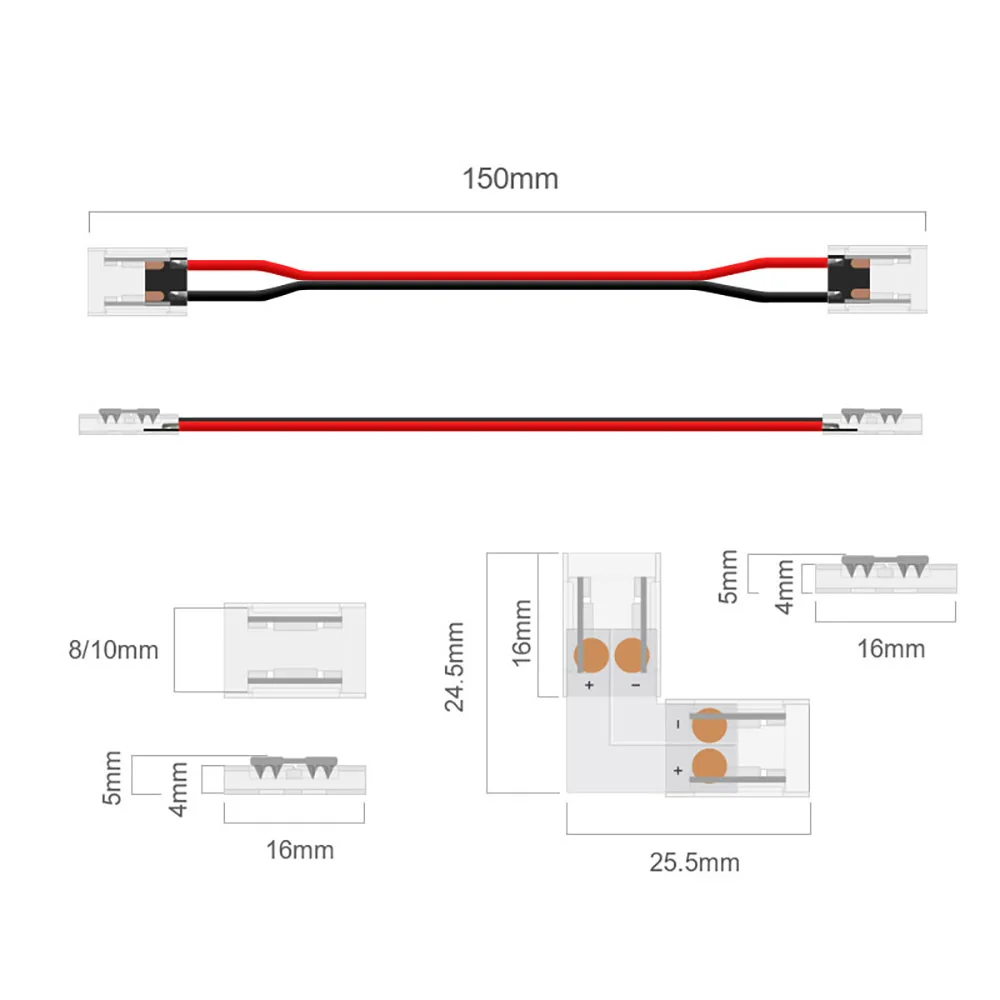 Fast LED Strip Connector Joint Corner Cable COB Strip 8mm 10mm FOB Lights Diode Tape Ribbon Solderless Easy Connecting