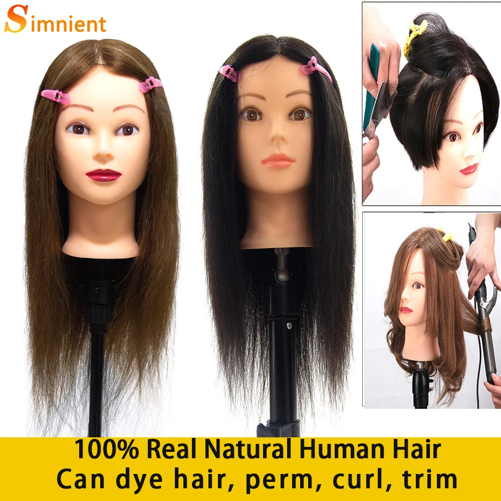 Simnient 12-18”Mannequin Heads With 100%Natural Human Hair Hairstyles Good Header Mannequin Hairdresser Goods Heads Hairdressing