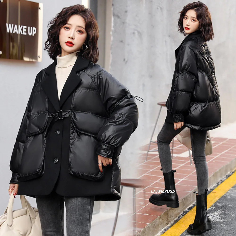 Casual Winter Women\'s Down Jacket Short Korean Style 90% Duck Down Coat Stitching Western Style Female Thick Feather Overcoat