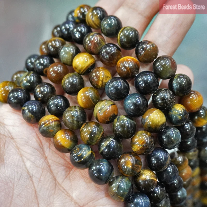 Natural Stone Yellow Blue Tiger Eye Round Beads DIY Bracelet Charms Accessories for Jewelry Making 15