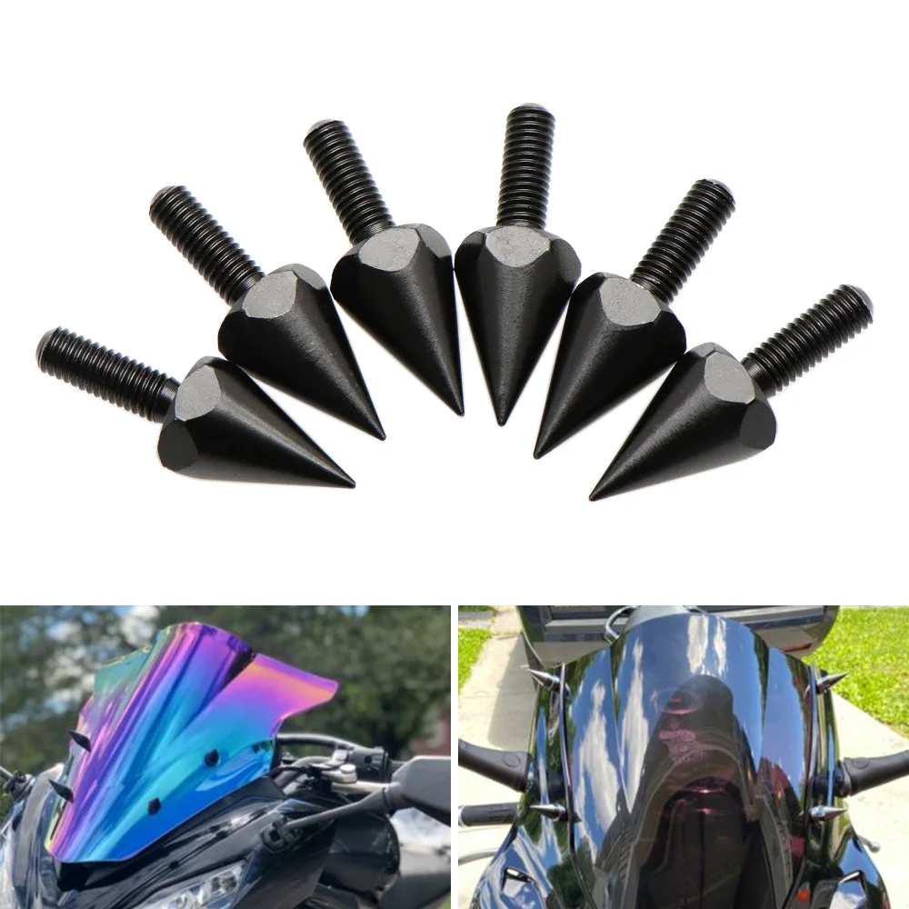 Nordson Black 6Pcs Universal 6pcs Spike Bolts Windscreen Fairings License Plate For Suzuki Kawasaki