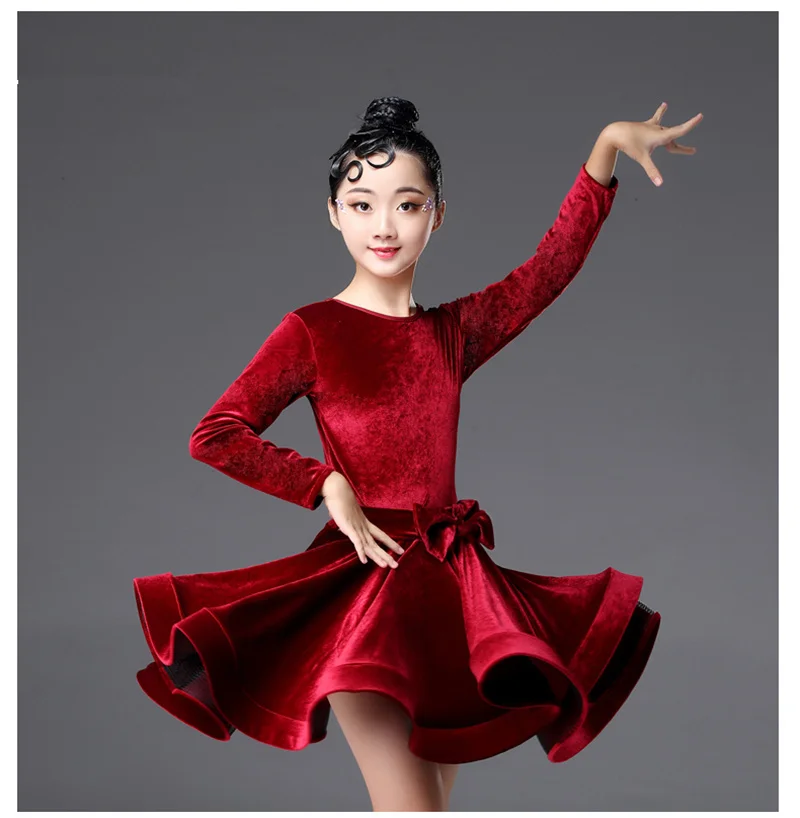 Girls Winter Latin Dresses for dancing ballroom dance dress rumba samba velvet children samba cha cha tango skirt standard salsa