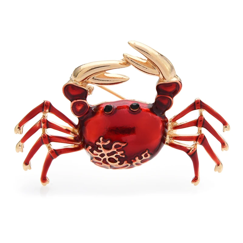 Wuli&baby Enamel Ocean Crab Brooch Pins Classic Animal Jewelry Brooch For Women 2021 Gift 4 Colors