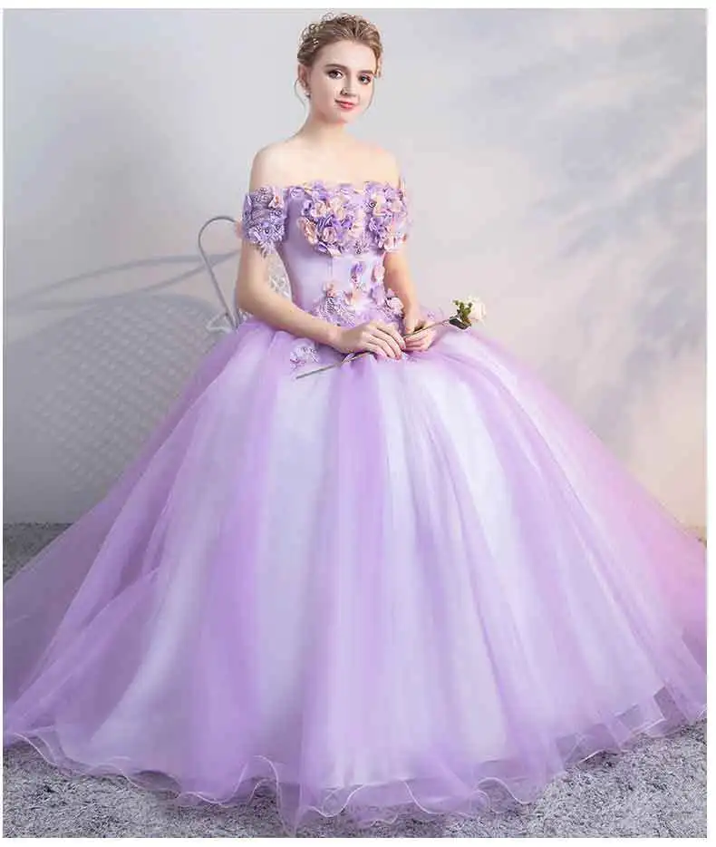 Quinceanera Dresses Robe De Soiree Noble Short Sleeve Off The Shoulder Ball Gown Classic Stereo Flower Party Prom Dress Vestidos