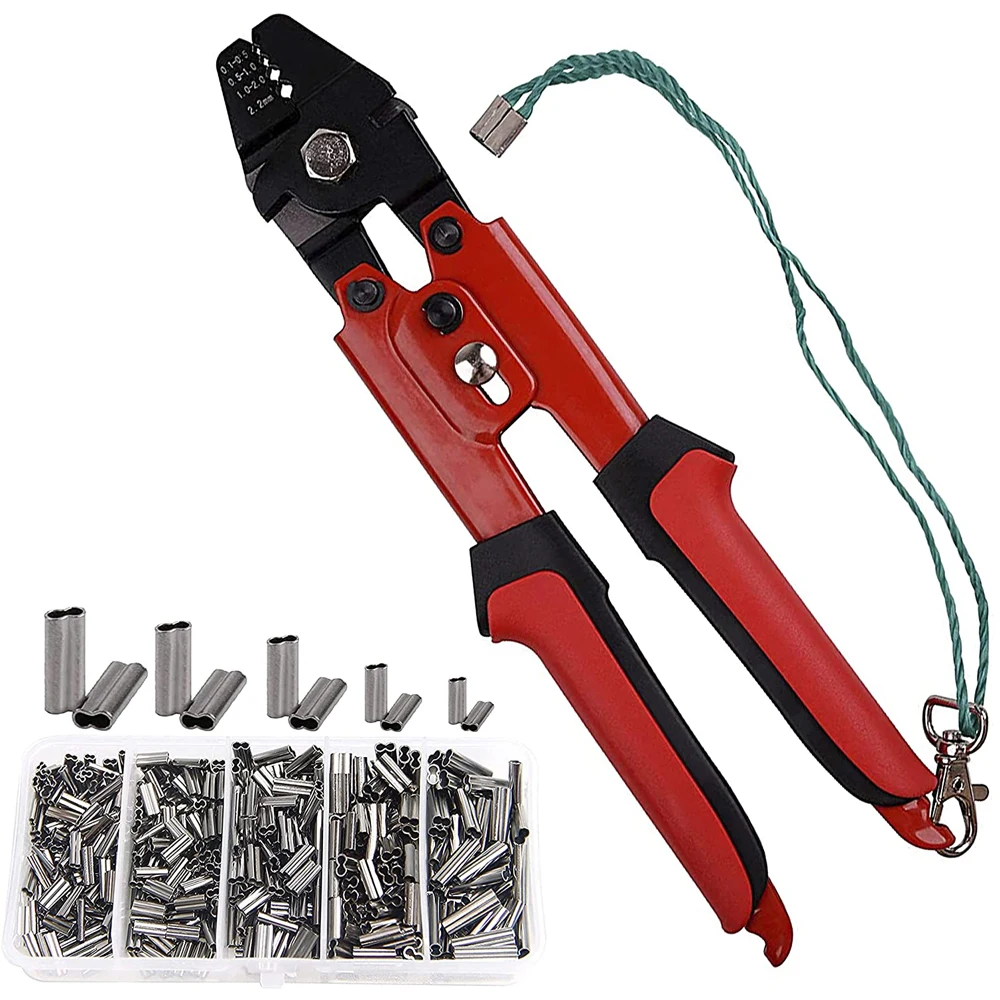 300pcs Crimp Fishing Sleeves Set With Crimping Pliers Heavy Duty Fishing Wire Leader Pipe Crimp Tube Sleeves Connector