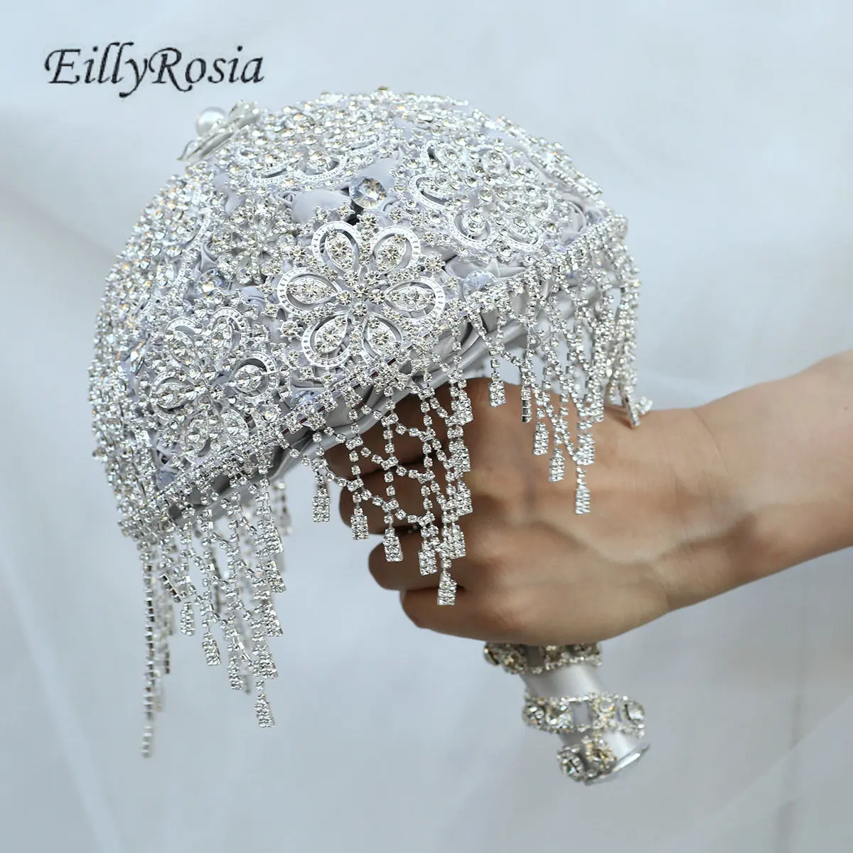 

Silver Jewelry Brooch Bouquet for Bride Sequined Tassel Sparkly Luxurious Customized Color Wedding Bouquet Holding Flowers New