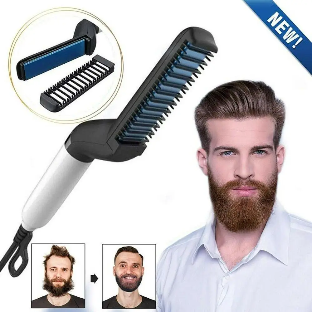 

Electric Hair Comb Brush Quick Beard Straightener Men's Hair Straightening Flat Iron Heated Hair Comb Show Cap Styler for Men