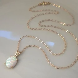 Fashion Women Necklace Natural White Opal Pendant Classic Jewelry Chain On The Neck Christmas Gift Free Shipping