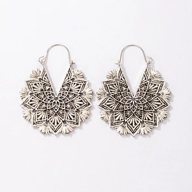 Tocona Vintage Silver Color Flowers Drop Earrings Charms Hollow Out Geoemtry Alloy Metal for Women Jewelry Accessories 18208