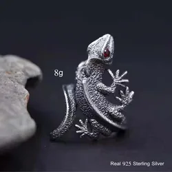 Buyee – bague Unique en argent Sterling 925 pour hommes et femmes, anneau ouvert en lézard gris, élégant, mode Rock Punk, bijoux