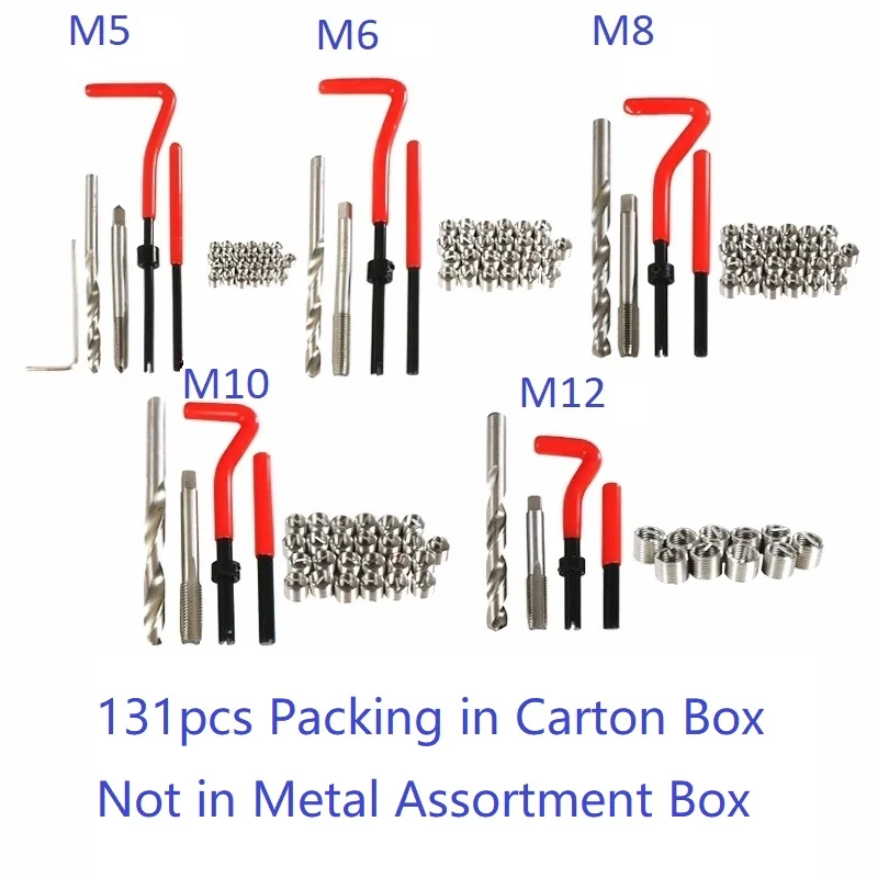 

131 pcs M5 M6 M8 M10 M12 Car Engine Block Restoring Damaged Thread Repair Tool Kit for Helicoil Car Repair Tools Coarse Crowbar