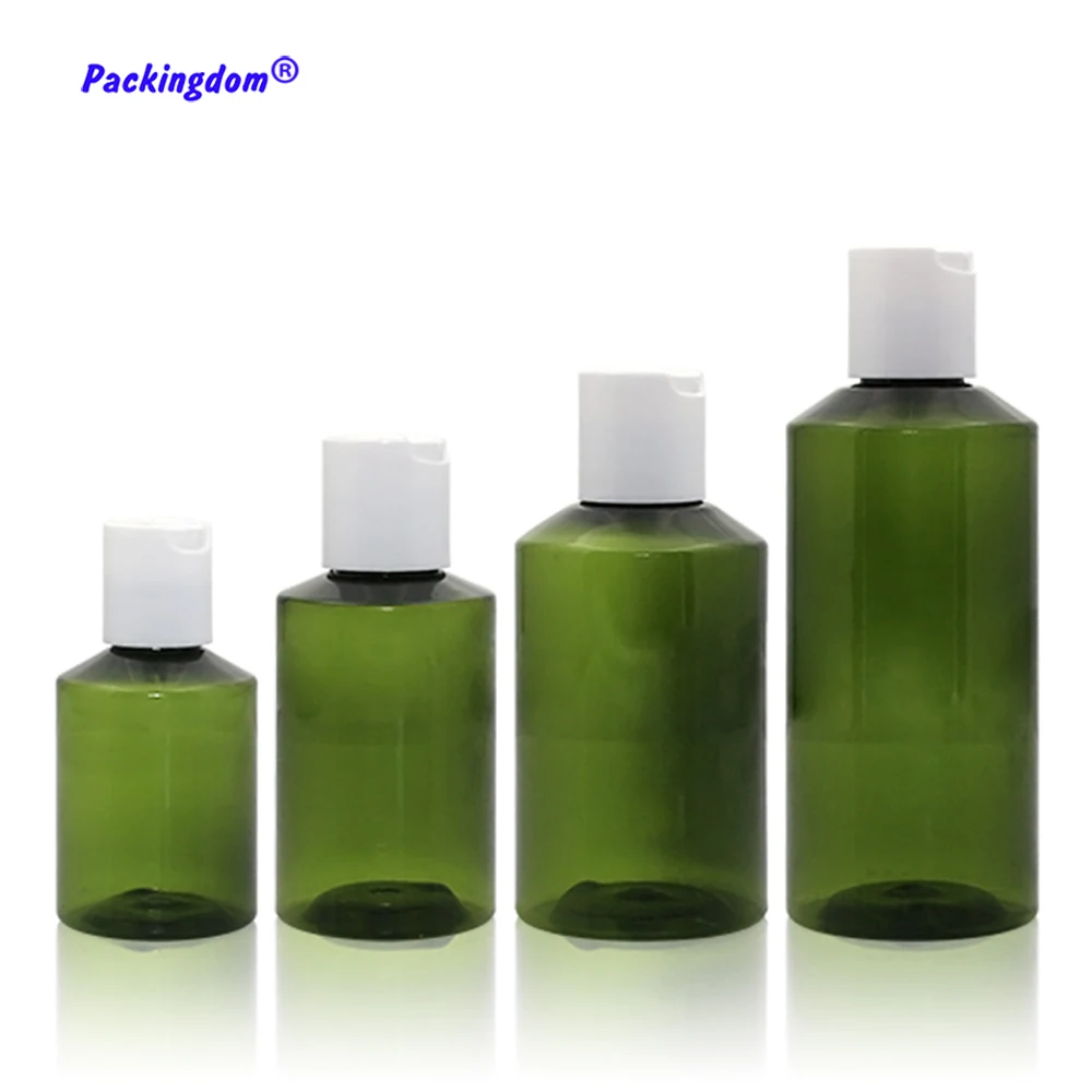 

10pcs Plastic Bottle Disk Top Cap Dark Green Empty Cosmetic Packaging Lotion Pump Bottles Refillable Tube 50ml 100ml 150ml 200ml