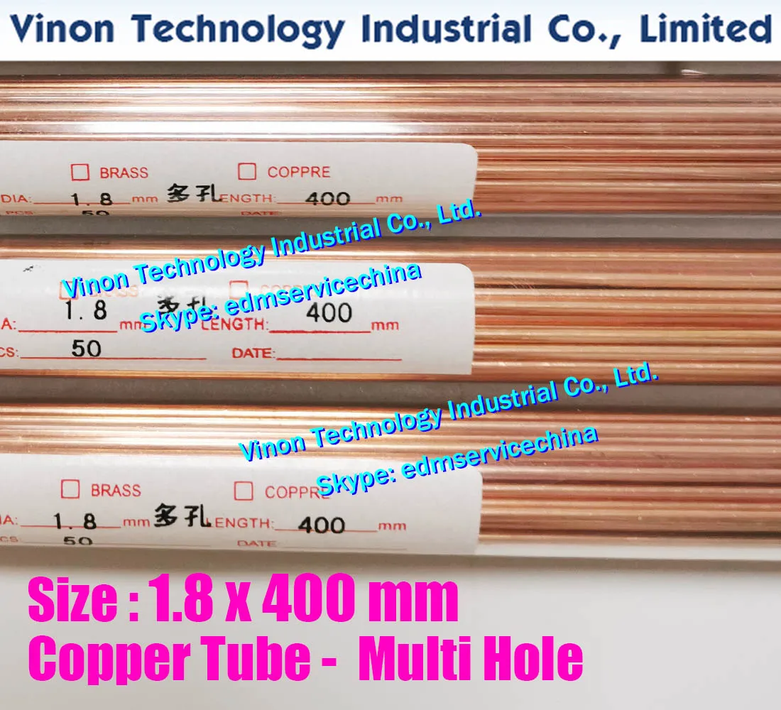 (50PCS/LOT) 1.8x400mm Copper Tube Multihole, Copper EDM Tubing Electrode MultiChannel Dia. 1.8mm Length 400mm for Superdrill EDM