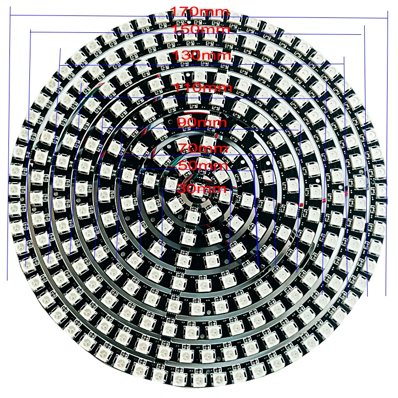 WS2812B DIY RGB LED pierścień 37 do 24 led/m okrągły moduł SK6812 5050 zintegrowany sterownik czarny PCB DC5V pełny kolor LED pierścień