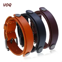 VOQ Double Layer Genuine Leather Wrap Wristband Adjustable Bracelets Cuff Bangles Men Fashion Punk Vintage Jewelry