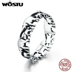 WOSTU 100% Real 925 Sterling Silver Animal Elephant Family Finger Rings For Women Silver Fashion 925 Jewelry Gift CQR344