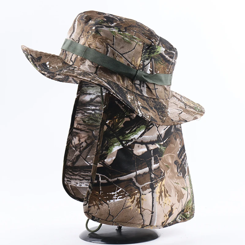CAMOLAND-Sombrero de cubo militar con solapa para el cuello, protección UV para el sol, Camuflaje, senderismo al aire libre, gorras de pesca,