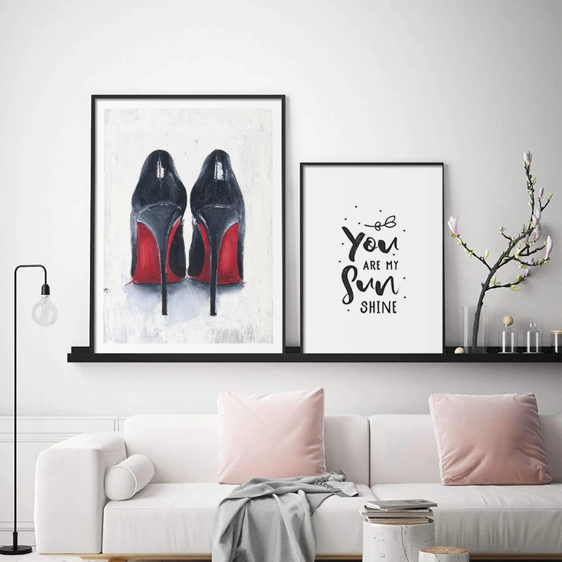 Modern Girl Room Wall Decoration Art Koala High Heel Shoes Cat Motivational Quote Poster for Home Decor Room Decor Wall Art