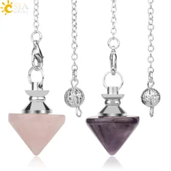 CSJA Pendulums for Divination Dowsing Cone Shape Fortune-Telling Pendulum Bullet Natural Stone Pink Purple Crystal Quartz G187
