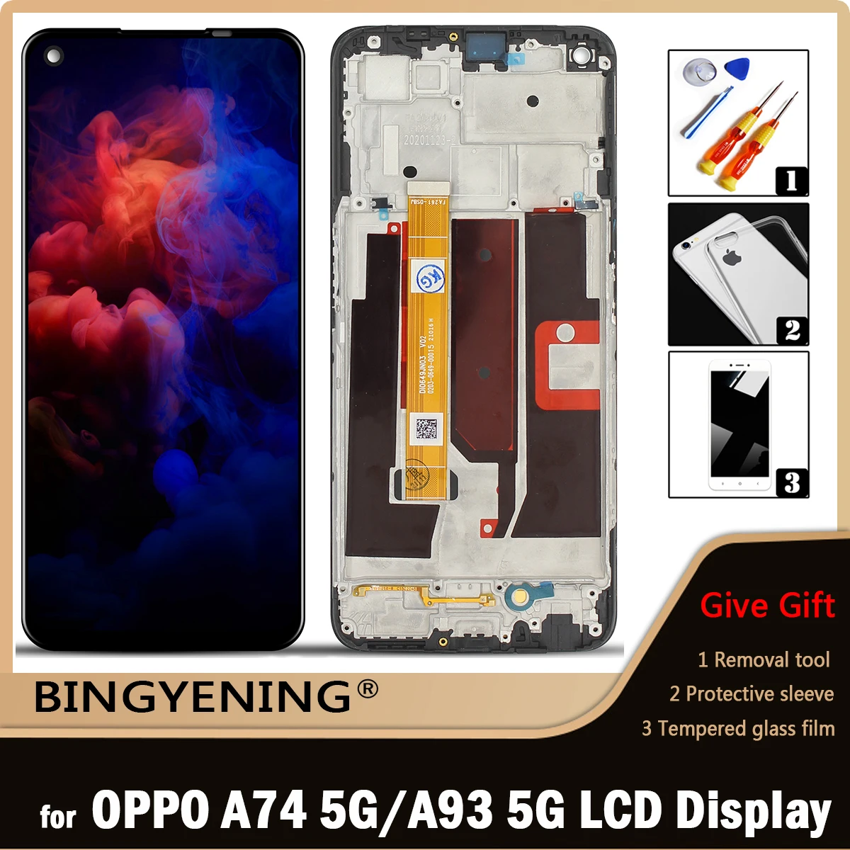 

For OPPO A74 5G CPH2197 CPH2263 LCD Display Screen Touch Digitizer Assembly For OPPO A93 5G PCGM00/Realme Q3 5G With Frame