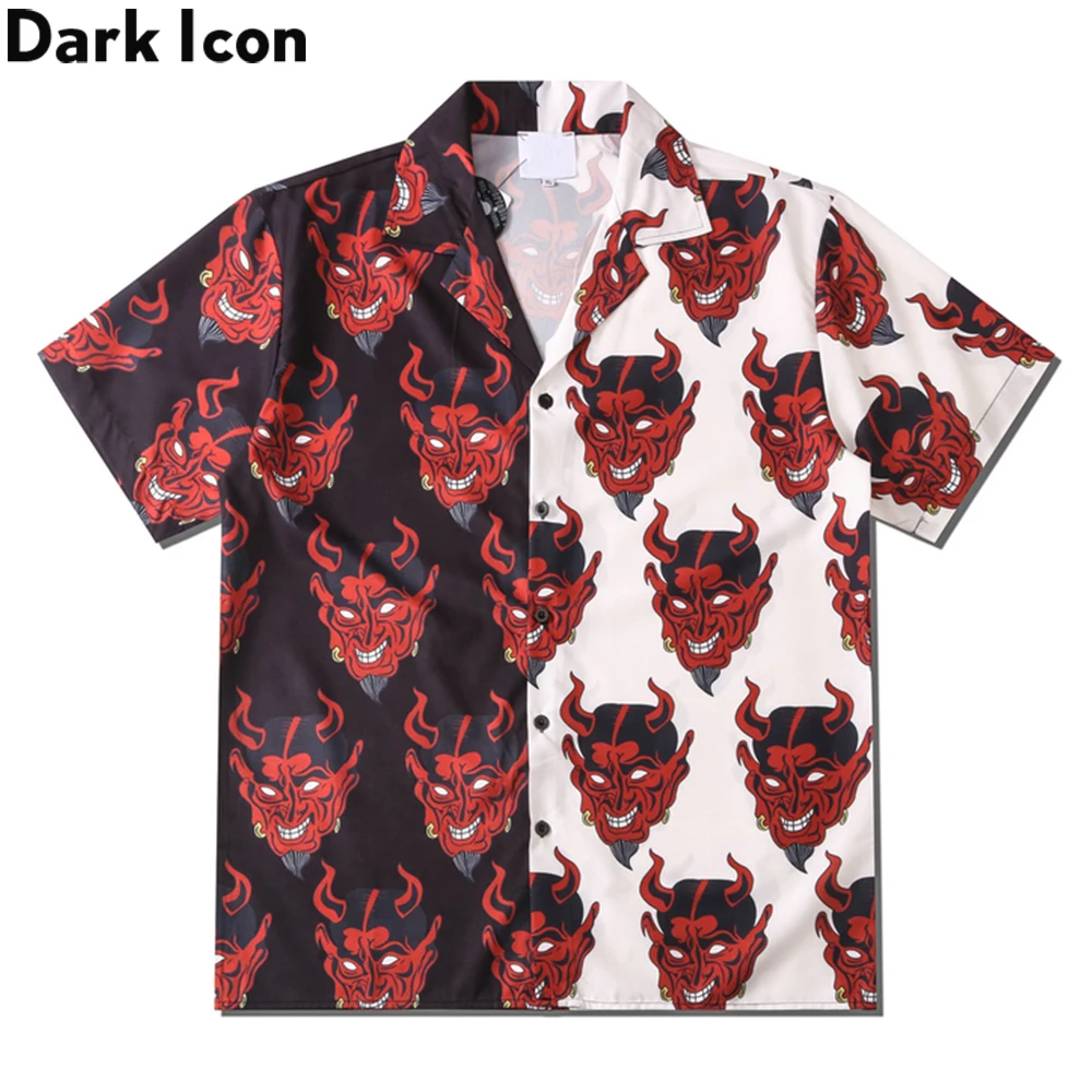 Dark Icon Devil Patchwork Polo Shirt Men Streetwear Summer Hawaiian Shirt Men's Shirt Short Sleeve