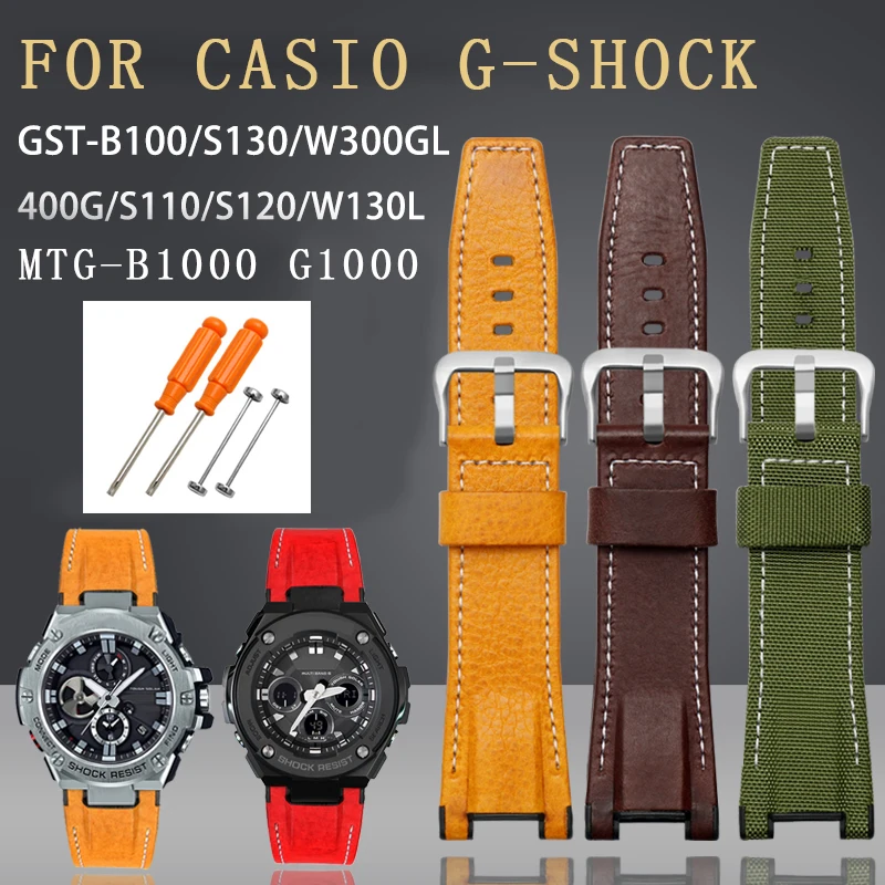 For G-SHOCK series watch MTG-B1000/G1000 GST-S100/W300/410/S110 leather nylon canvas watch strap watchband accessories