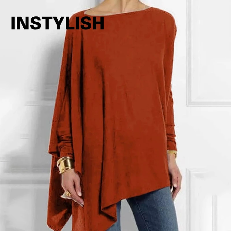 Bawełniane nieregularne bluzki i bluzki damskie Casual O Neck Long Sleeve Top Female Tunic 2024 Autumn Plus Size Women Blusas Shirts
