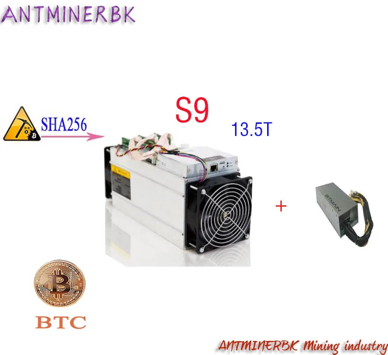 Machine minière Antminer S9 13.5T d'occasion, 13. 5ème/s Bitmain avec PSU S9 Bitcoin Miner 16nm 1372W, livrée sous 24 heures