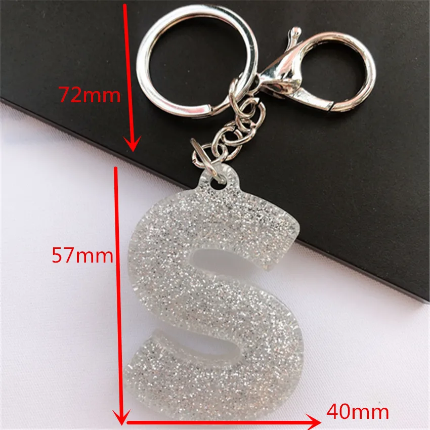 1PC  Keyring English LetterKeychain 26 English word Glitter Resin A TO Z Handbag Charms for Woman