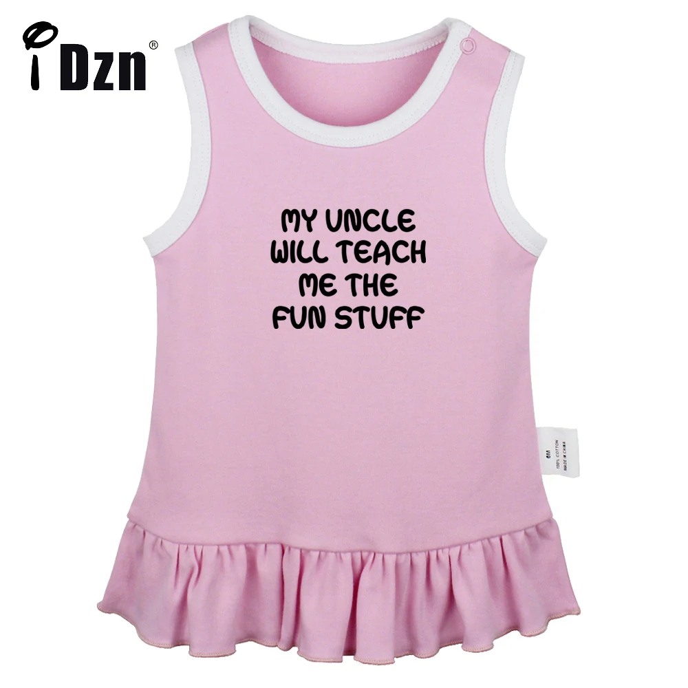 

My Uncle Will Teach Me The Fun Stuff Fun Art Printed Baby Pleated Dress Cute Baby Girls Sleeveless Dress Infant Vest Dresses