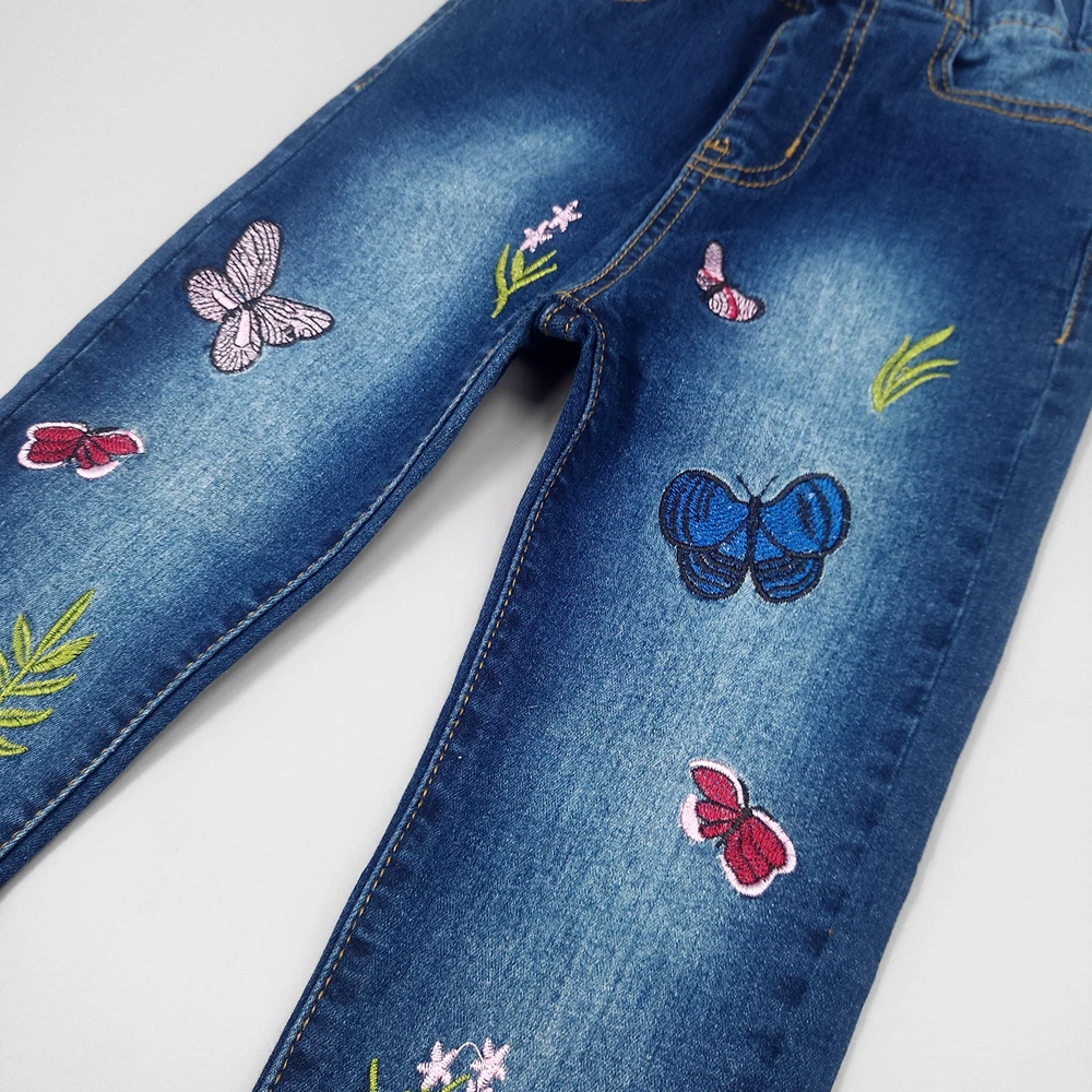 3-16T Teenager Clothing Girls Jeans Stretchy Soft Denim Pants Cute Embroidery Butterfly Kids Girl Trousers Children Clothes 6789