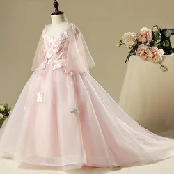 Kids Pageant Evening Dress 2024 Lace Flower Gowns Girl Weddings Birthday Party Robe For Girls First Communion Dresses And Cloak